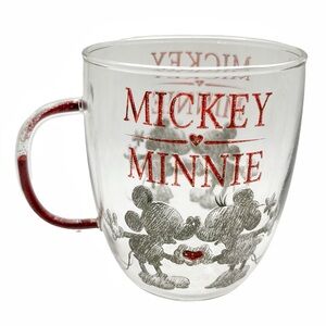 Disney Mickey & Minnie Glitter Handle Glass Mug
